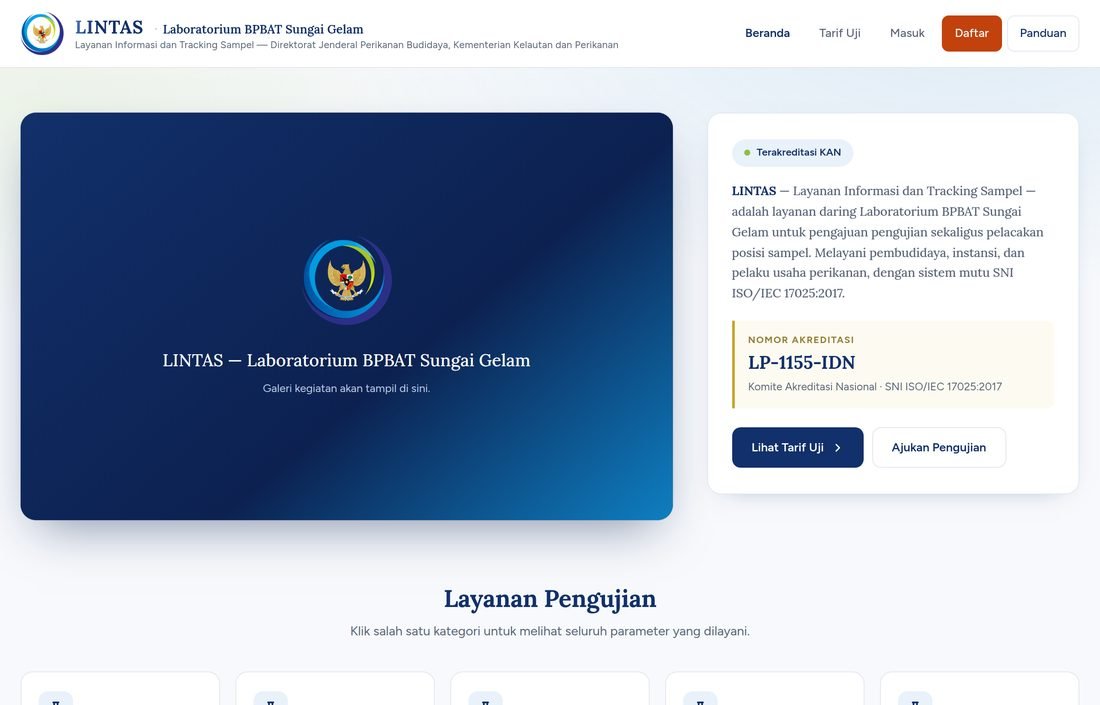 Halaman depan LINTAS dengan tombol Daftar di kanan atas