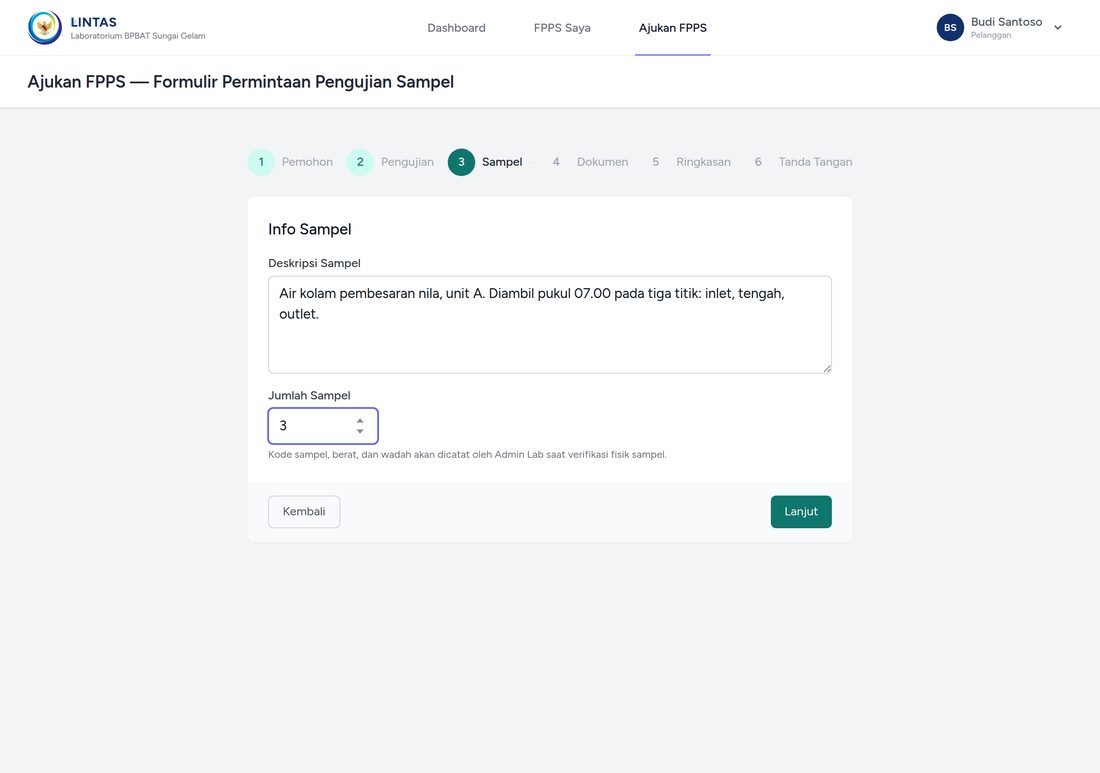 Langkah 3: mengisi deskripsi dan jumlah sampel